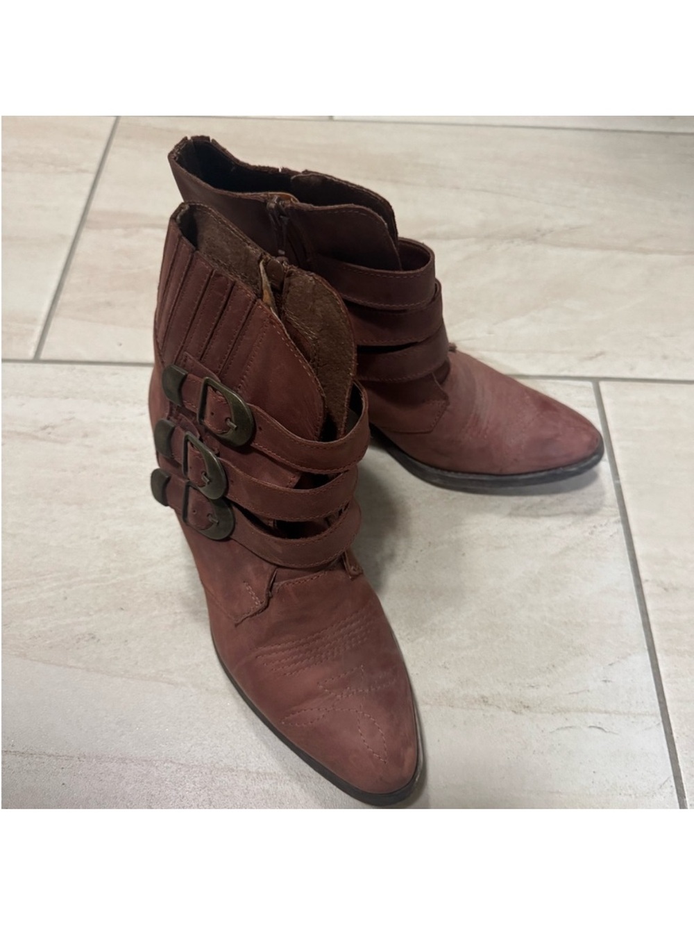 lavorazione artigiana bailout women’s brown leather  booties size 8